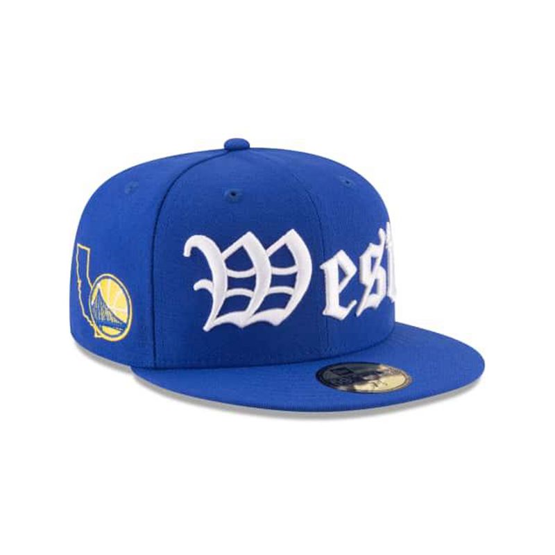 NBA Golden State Warriors League Script 59Fifty Fitted (TUC9129) - Blue New Era Caps